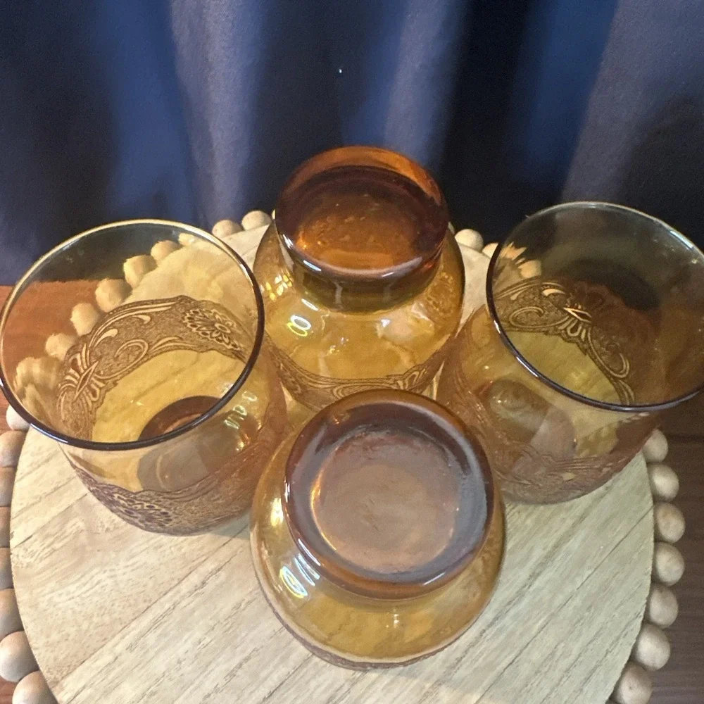 Vintage Libbey Americana Amber Lace Tumbler - Set of 4